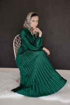 Noraya Pleated Satin Gown-Green