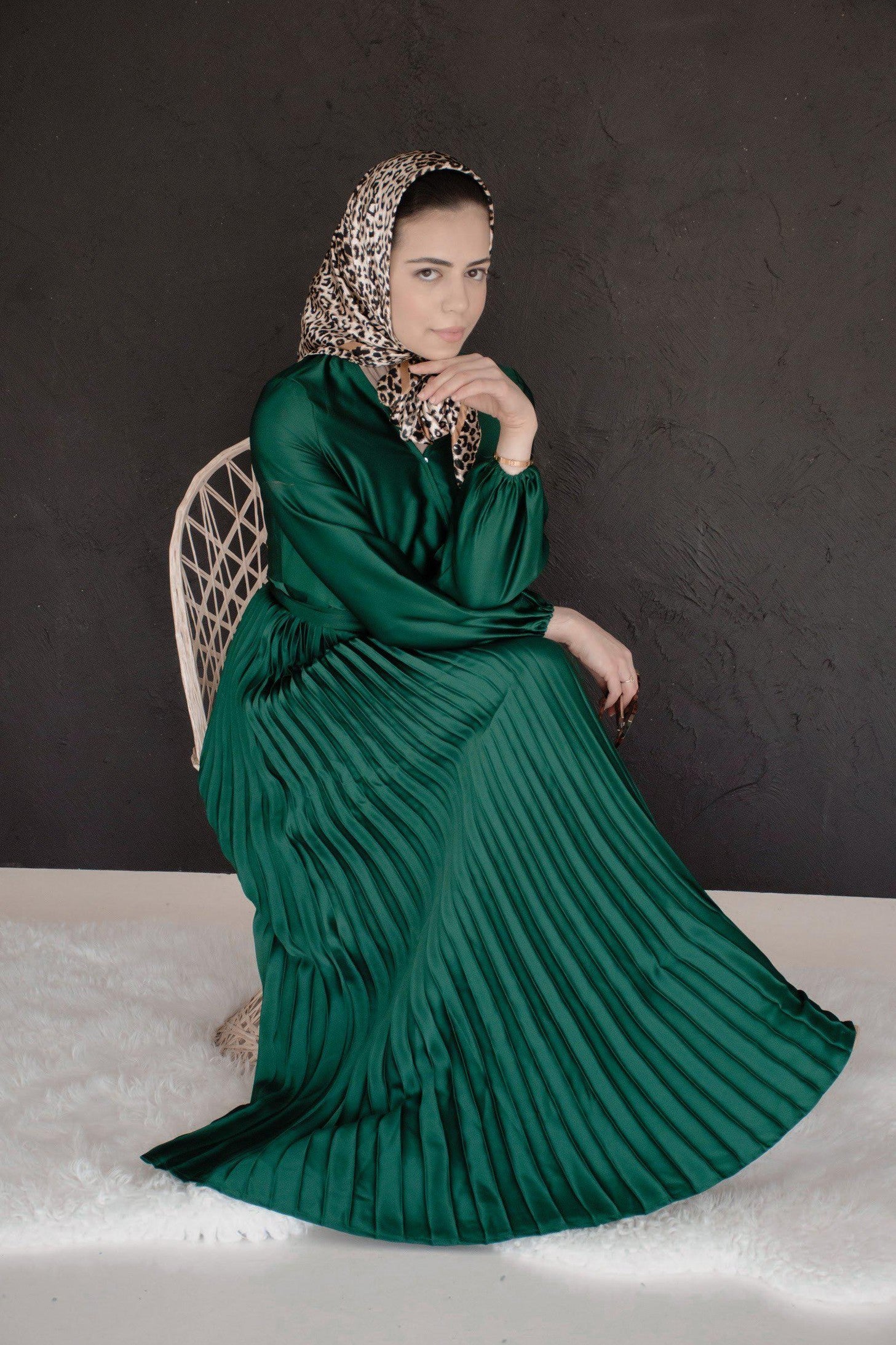 Noraya Pleated Satin Gown-Green