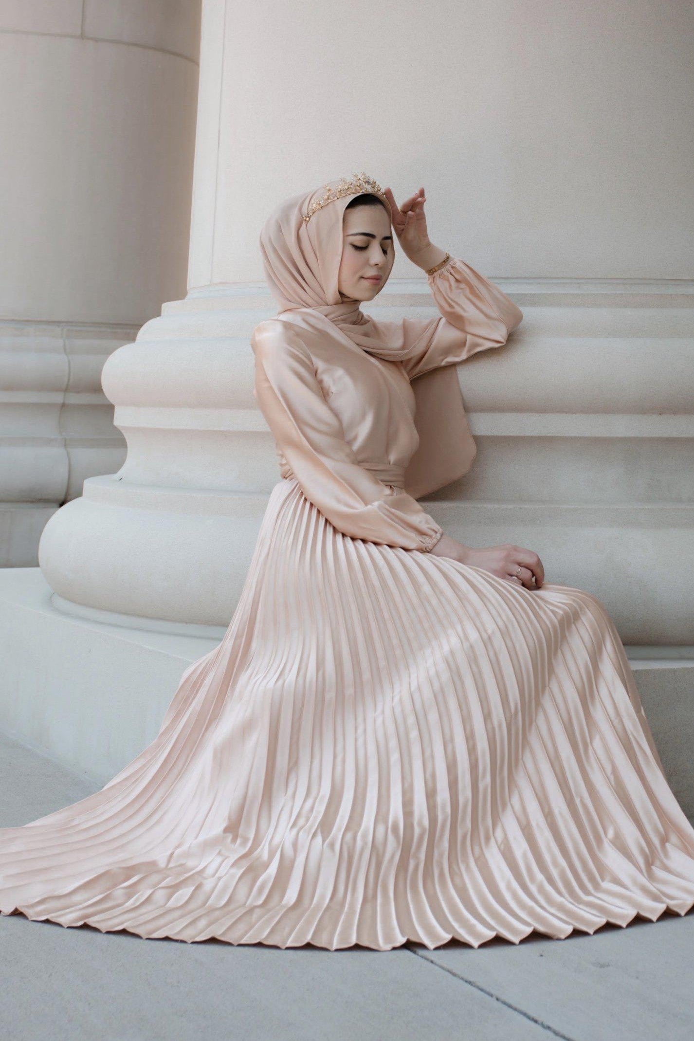 Noraya Pleated Satin Gown-Gold