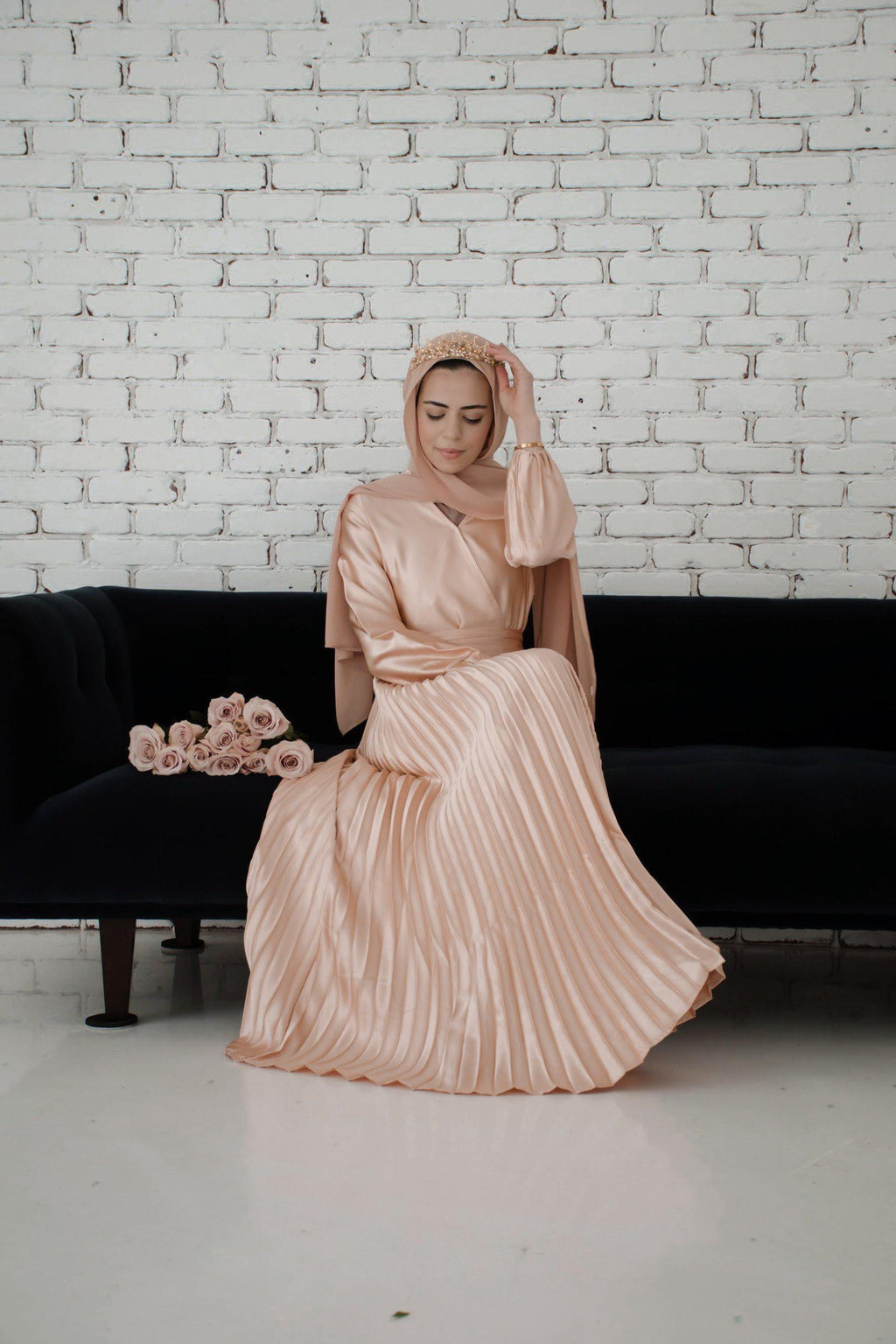 Noraya Pleated Satin Gown-Gold