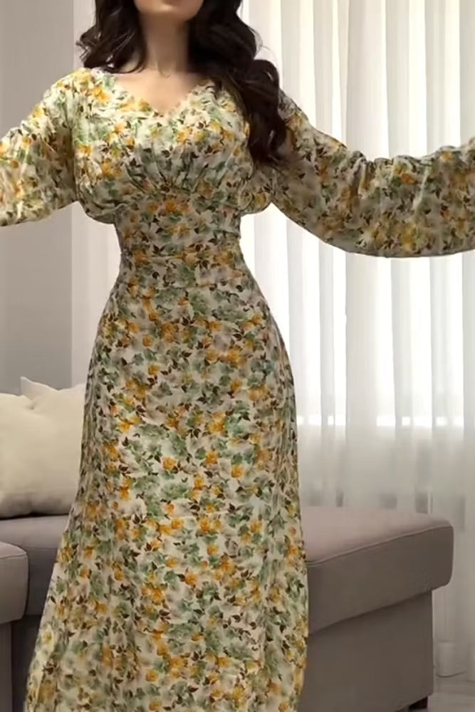 Liana V-neck Flare Sleeve Floral Mermaid Dress