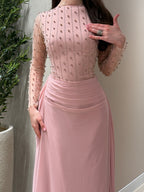 Elowen Beaded Mesh Draped Maxi