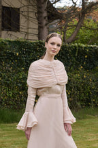 Zara Ruched Capelet Ruffle Maxi