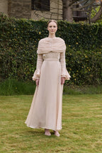 Zara Ruched Capelet Ruffle Maxi