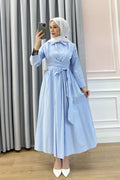 Wrap-Waist Shirt Maxi Dress-DarkBlue