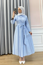 Wrap-Waist Shirt Maxi Dress-DarkBlue