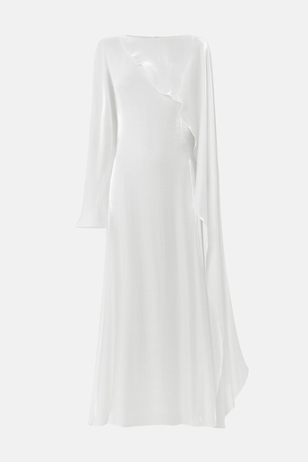 Elegant Cape-Sleeve Modest Maxi Dress-White