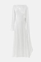 Elegant Cape-Sleeve Modest Maxi Dress-White