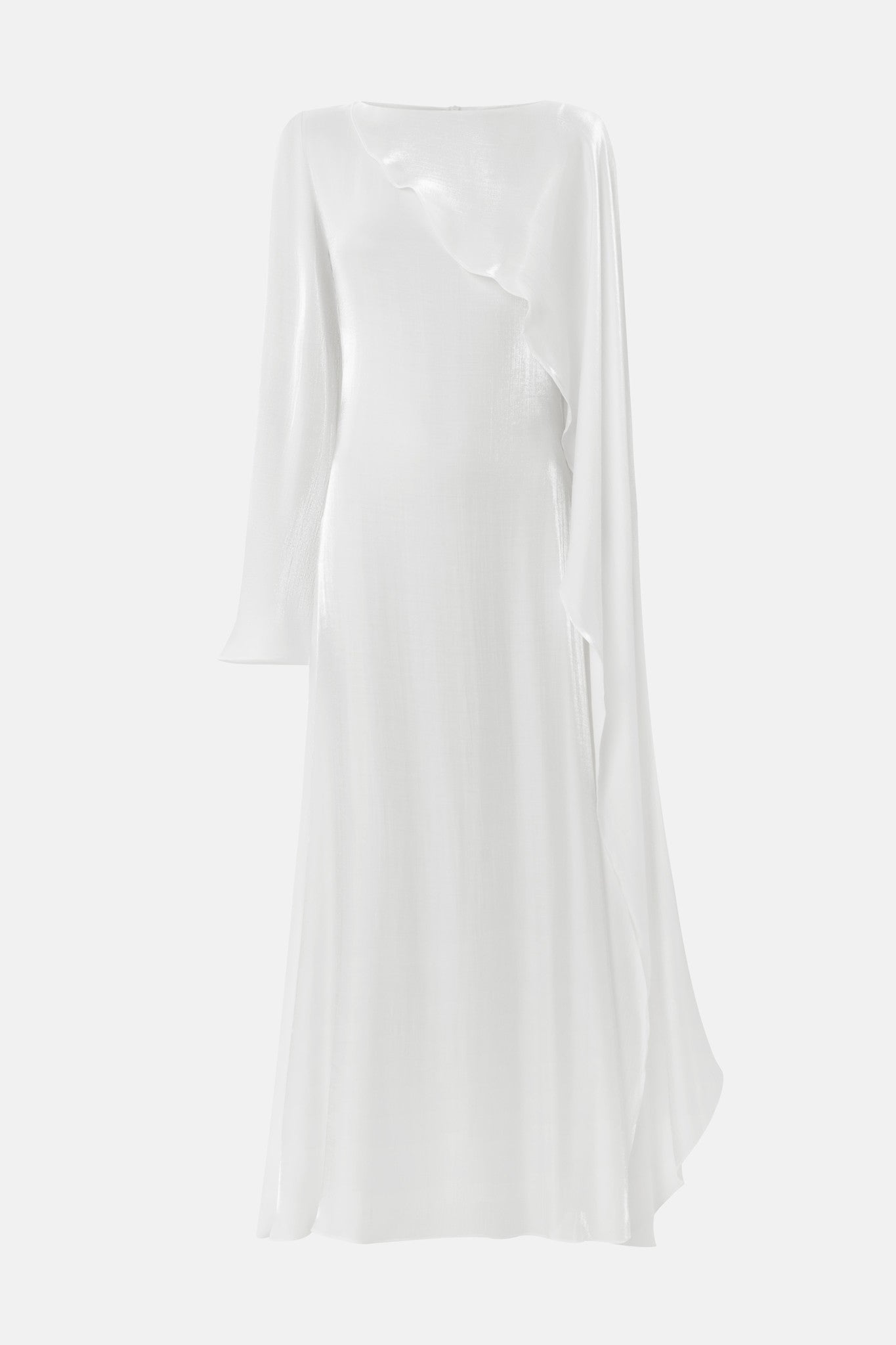 Elegant Cape-Sleeve Modest Maxi Dress-White