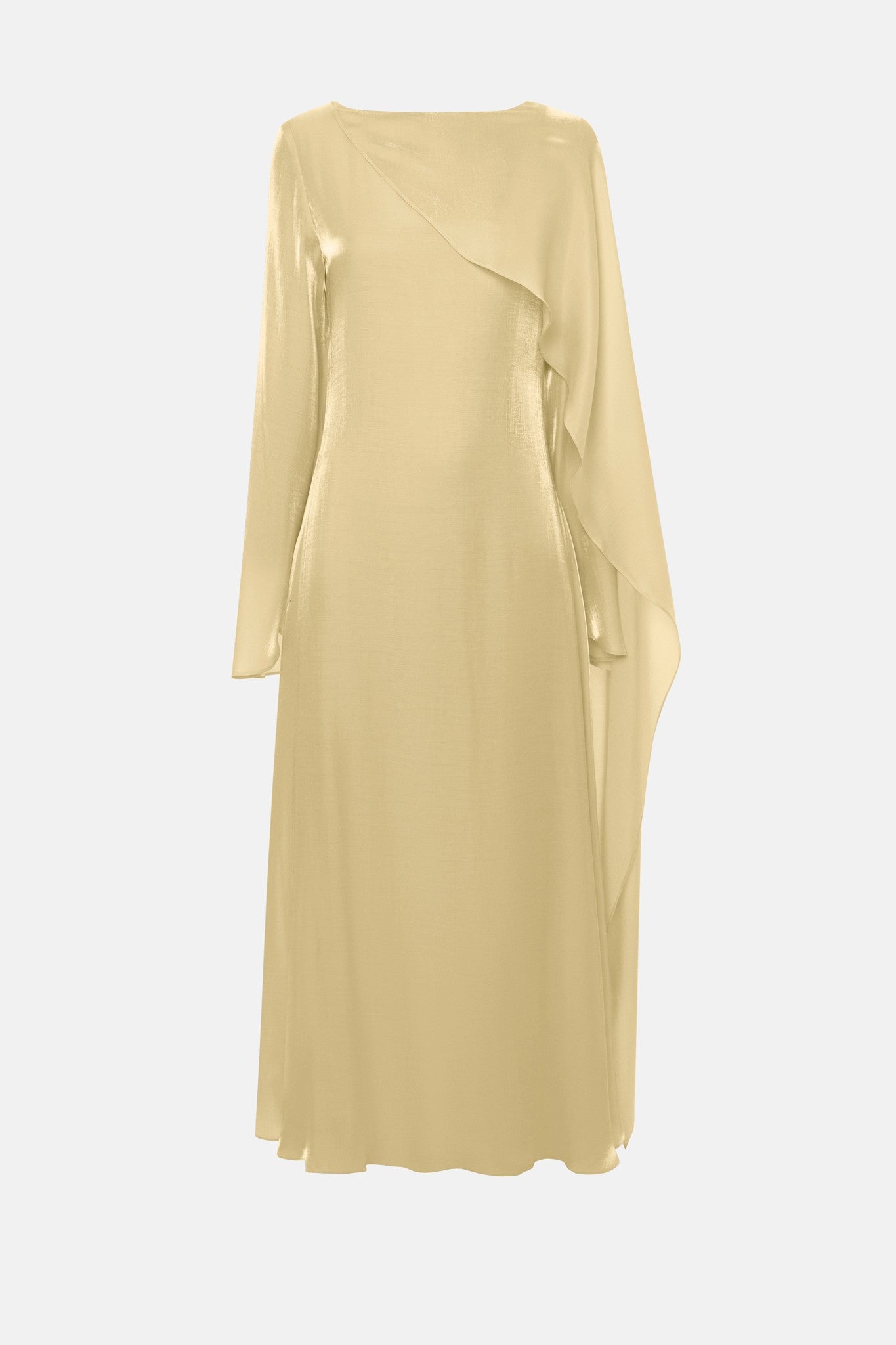 Elegant Cape-Sleeve Modest Maxi Dress-Yellow