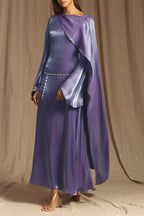 Elegant Cape-Sleeve Modest Maxi Dress-Purple