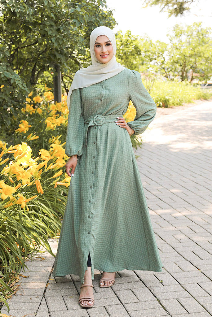 Textured Maxi Dress-Green