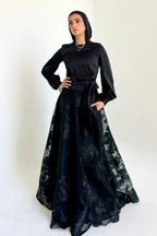 High-Neck Silhouette Maxi Gown-Black