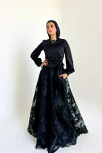 High-Neck Silhouette Maxi Gown-Black