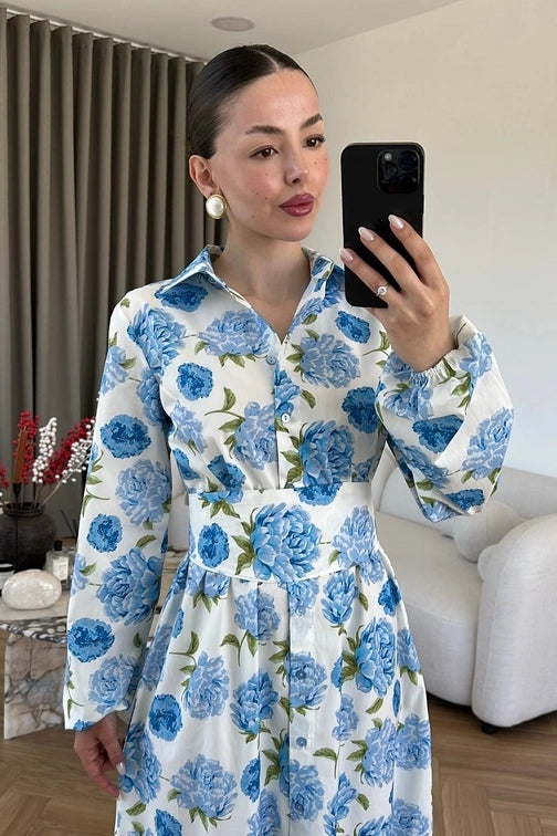 Leila Floral Belted Midi Shirt Dress