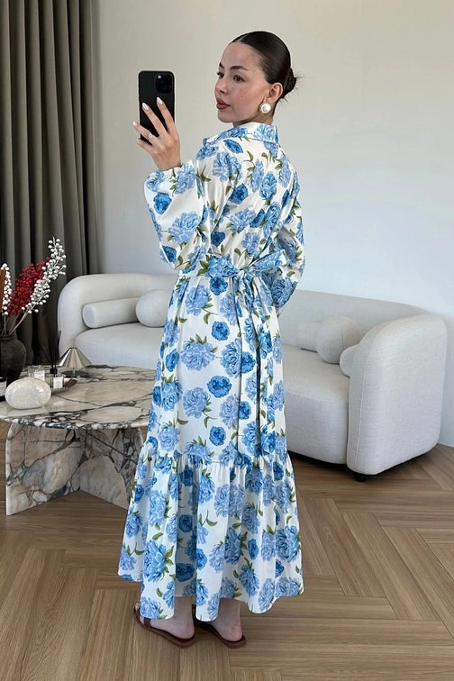 Leila Floral Belted Midi Shirt Dress