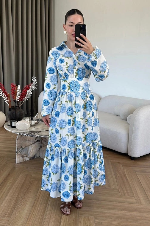 Leila Floral Belted Midi Shirt Dress