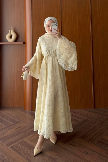 Grace Jacquard Flare Sleeve Maxi Dress