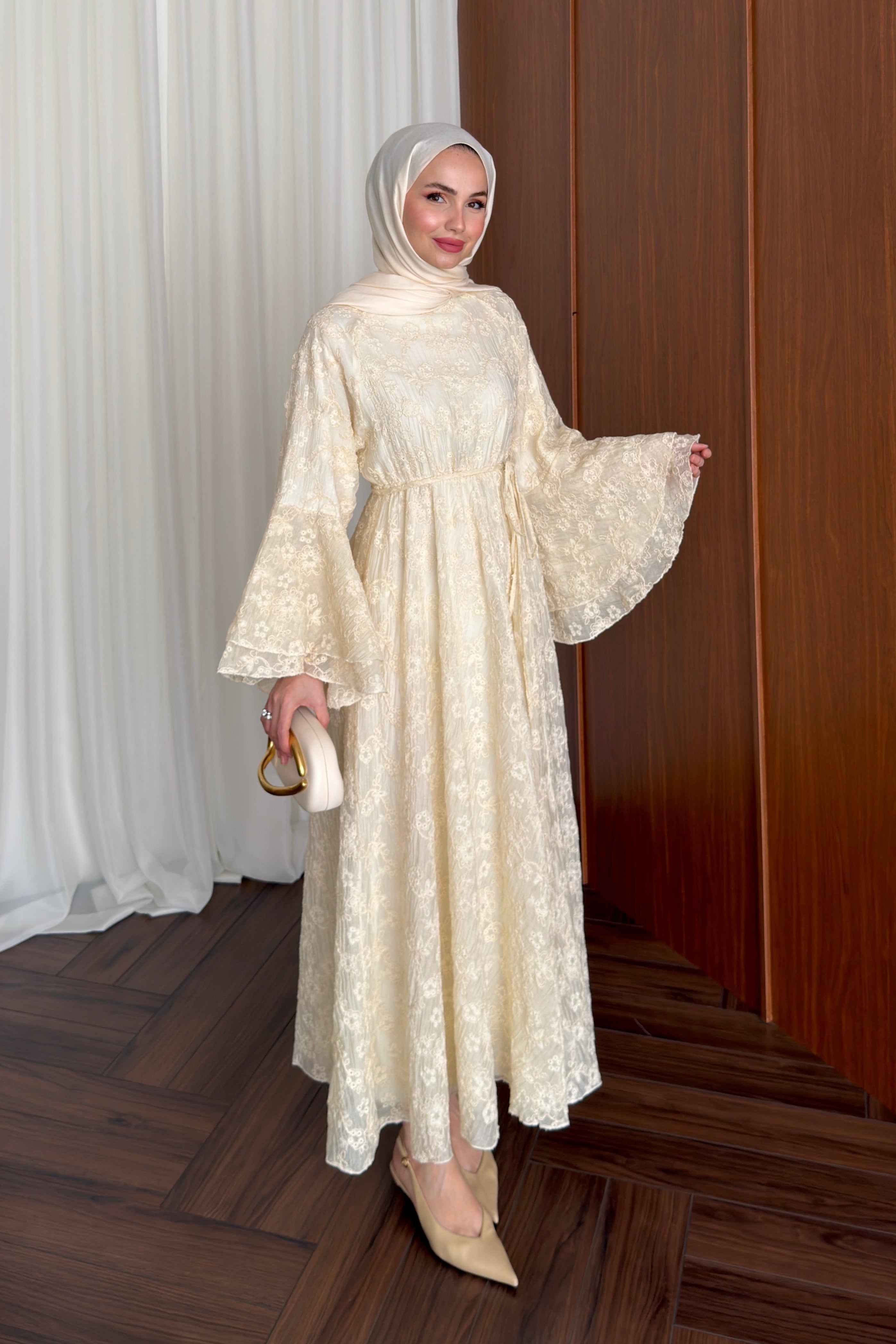 Grace Jacquard Flare Sleeve Maxi Dress