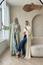 Embroidered Lace Texture Open-Front Duster Abaya