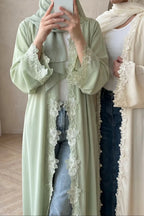 Embroidered Floral Texture Open Abaya
