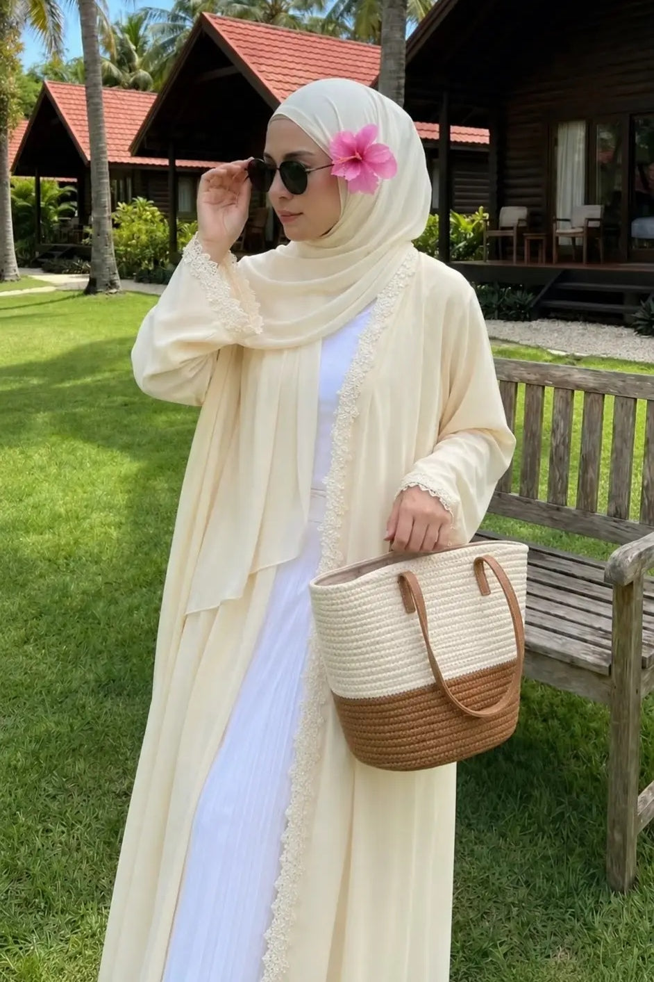 Embroidered Lace Texture Open-Front Duster Abaya