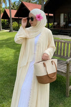 Embroidered Lace Texture Open-Front Duster Abaya