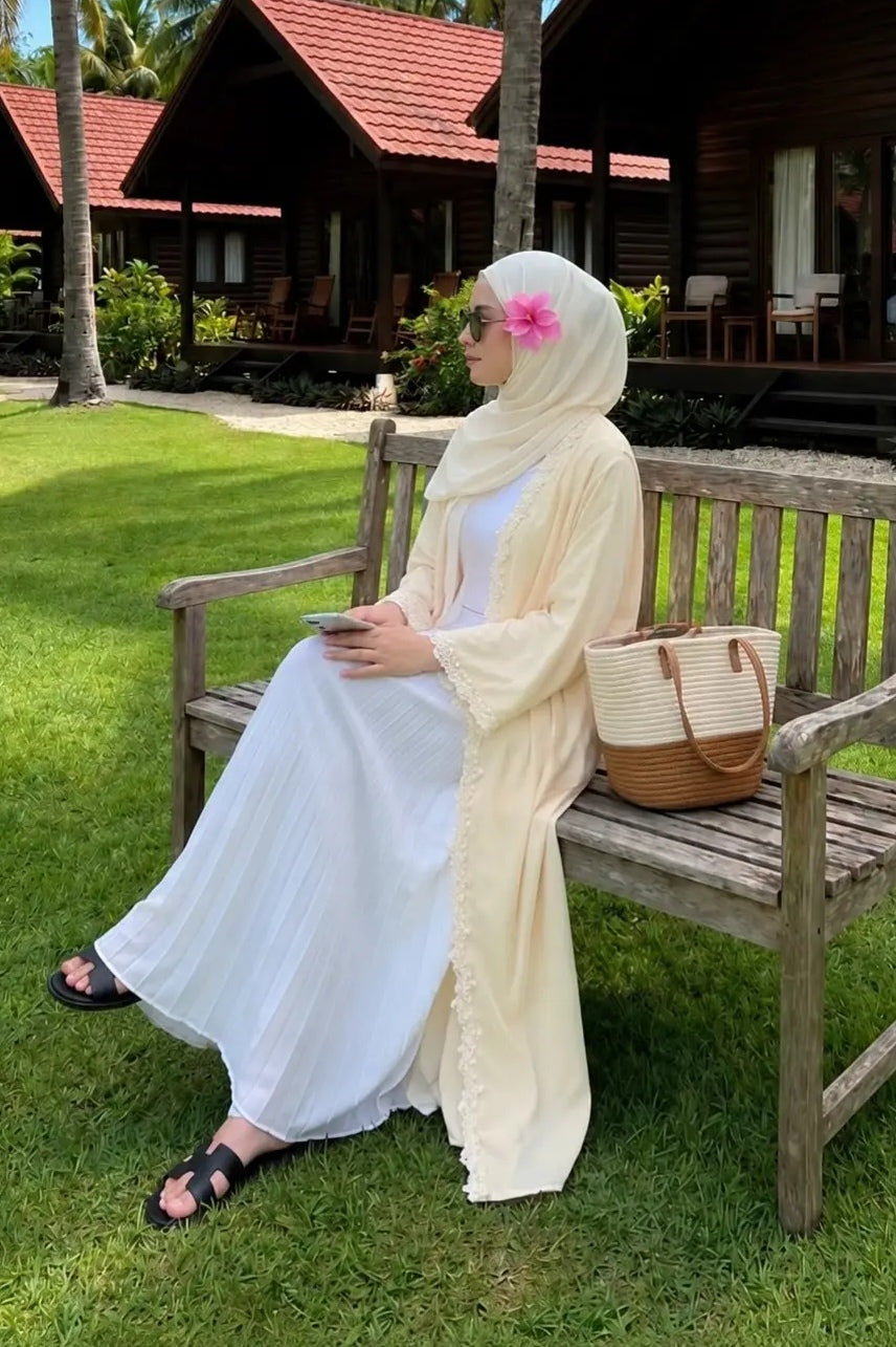 Embroidered Lace Texture Open-Front Duster Abaya