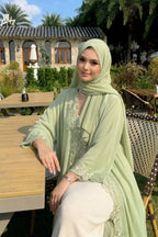 Embroidered Floral Texture Open Abaya