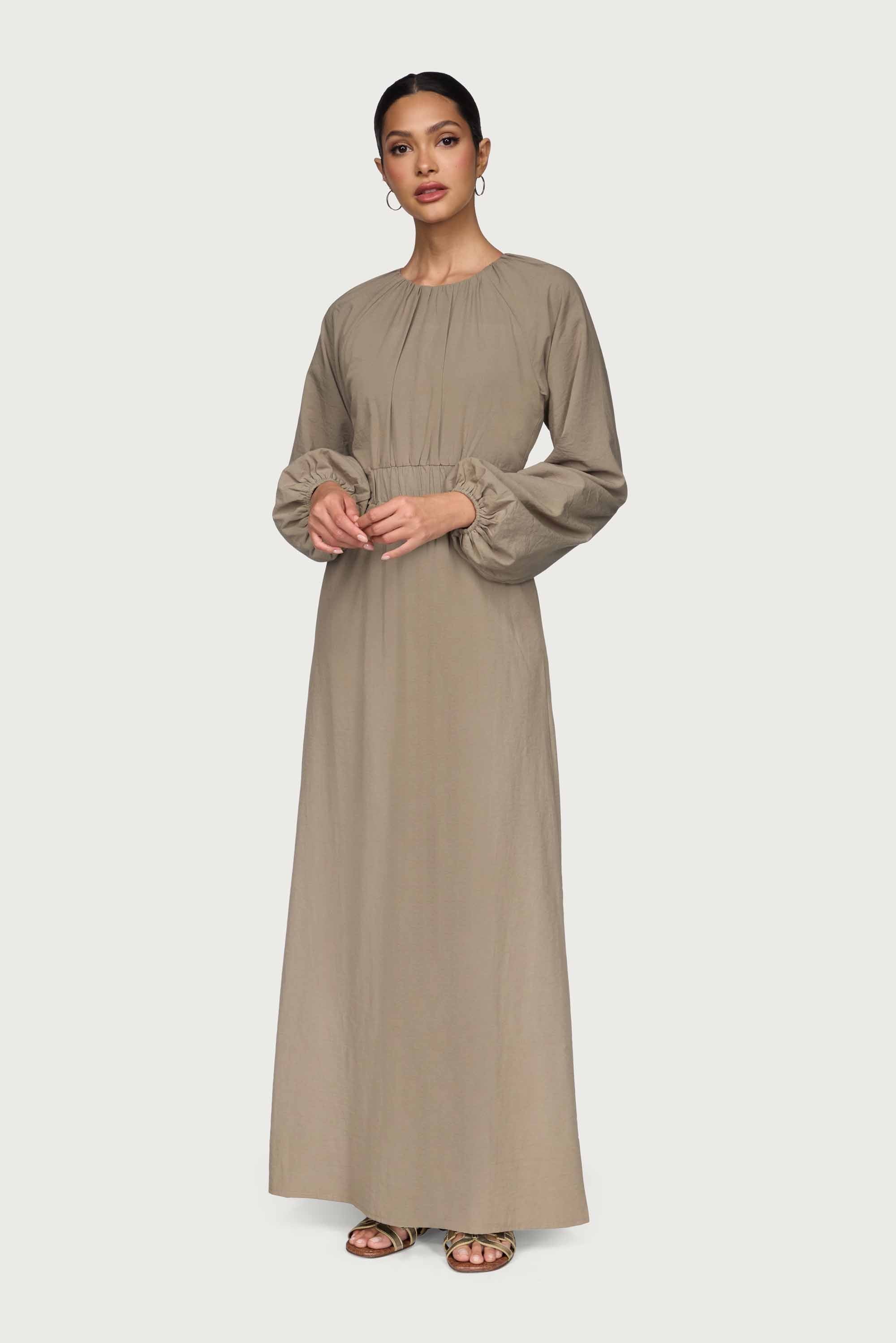 Cotton Blend Tie Back Maxi Dress - Sage