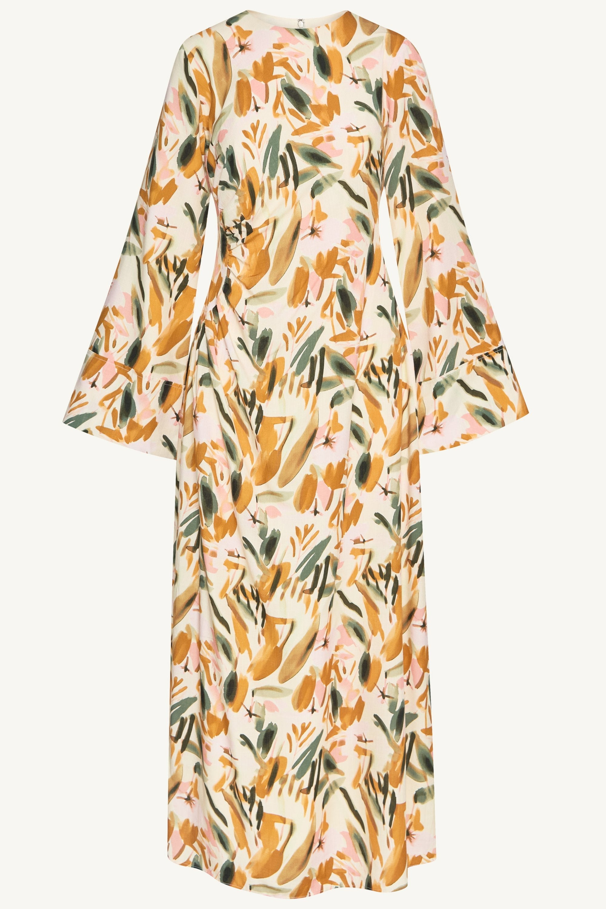 Cotton Linen Asymmetric Maxi Dress - Sunset Watercolor