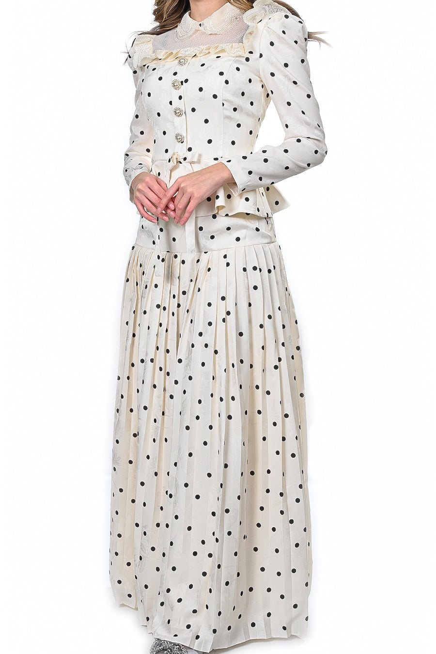 Clara Lace Collar Polka Dot Co-ord Set-White