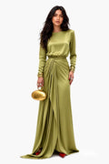 Sara Round Neck Wrap Sash Satin Maxi Dress