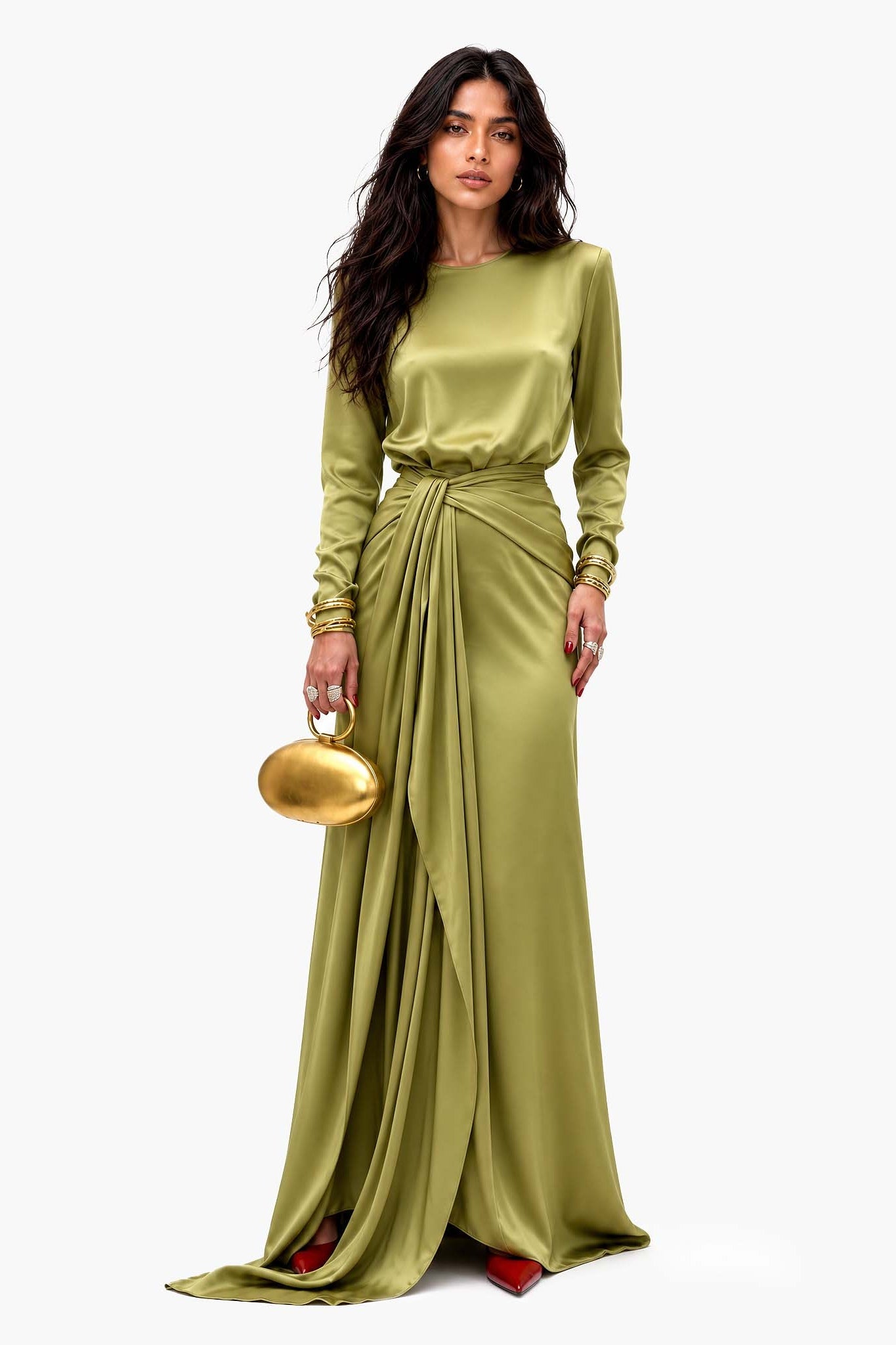 Sara Round Neck Wrap Sash Satin Maxi Dress