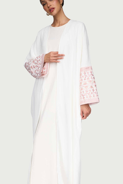 Dalal Embroidered Open Abaya - White