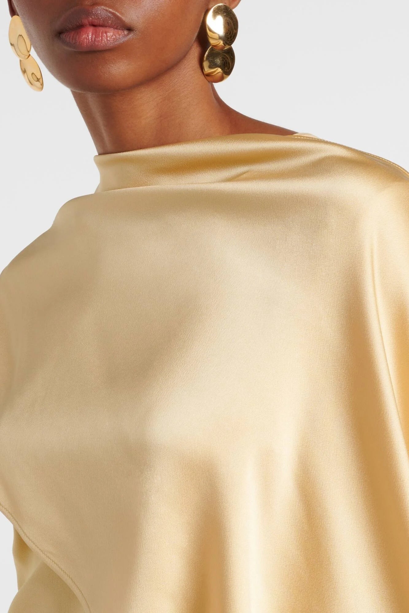 Asymmetric Draped Sash Satin Maxi Dress