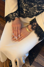 Asymmetric Lace-Trimmed Maxi Dress-Apricot