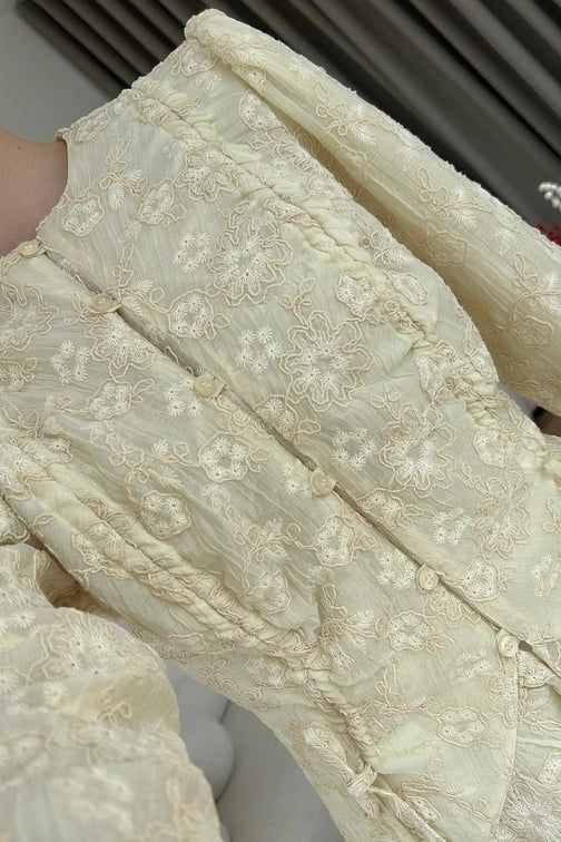 Talia Textured Lace Flared Cuff Blouse