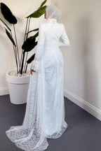 Ethereal High-End Long Sleeve Pastel Evening Maxi Dress-White