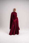 Aisha Burgundy Draped Satin Maxi Abaya