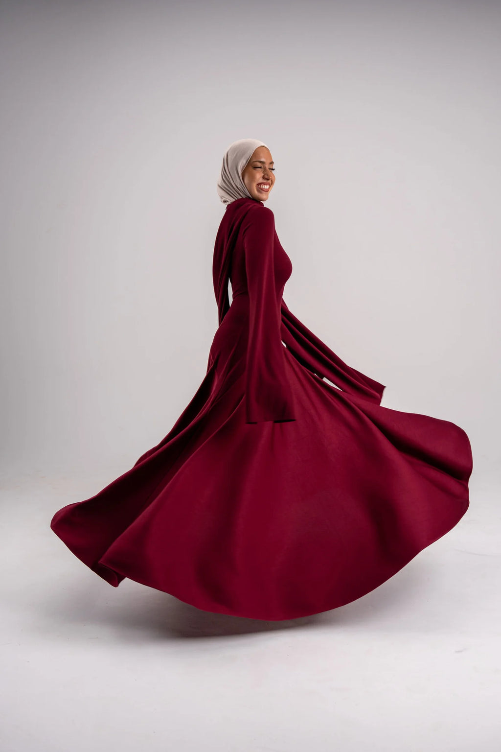 Aisha Burgundy Draped Satin Maxi Abaya