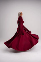 Aisha Burgundy Draped Satin Maxi Abaya
