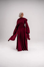 Aisha Burgundy Draped Satin Maxi Abaya