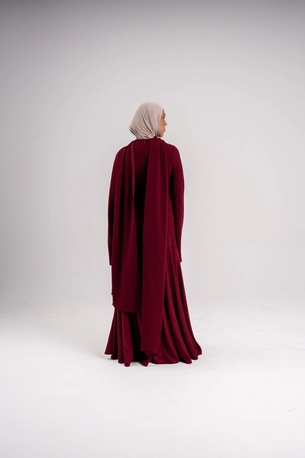 Aisha Burgundy Draped Satin Maxi Abaya