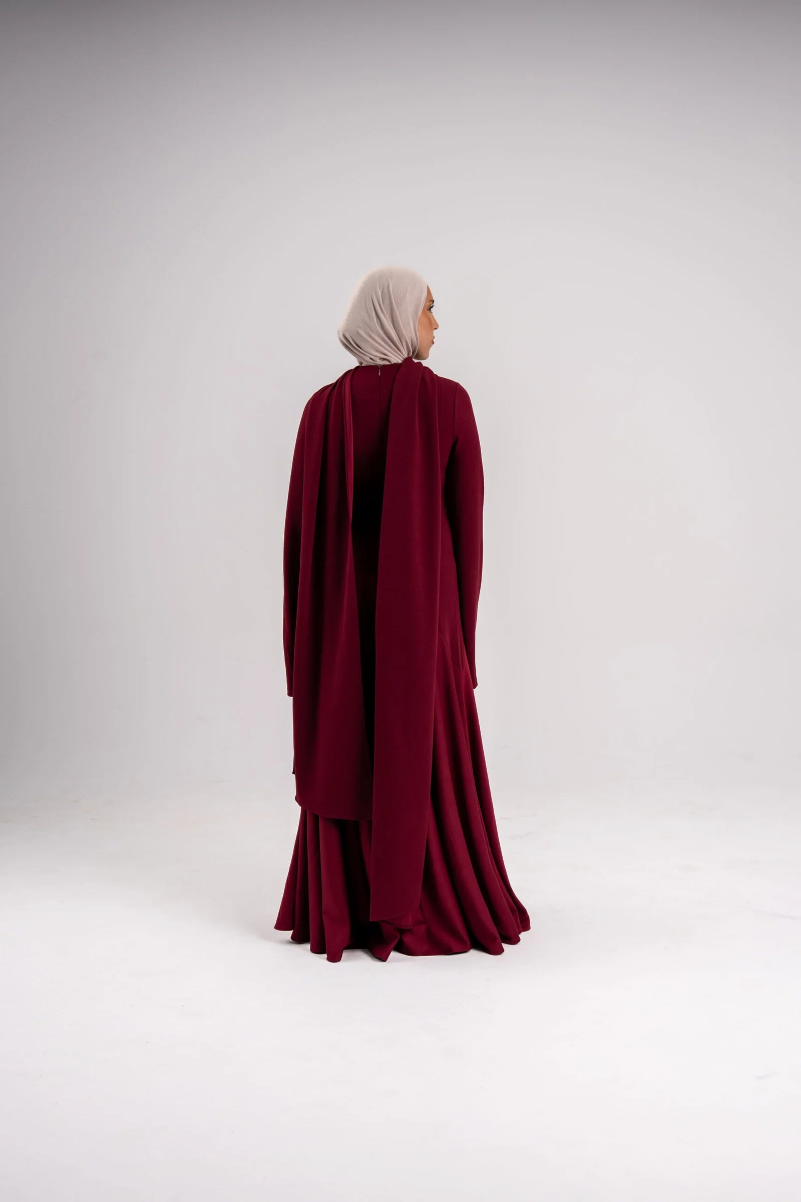 Aisha Burgundy Draped Satin Maxi Abaya
