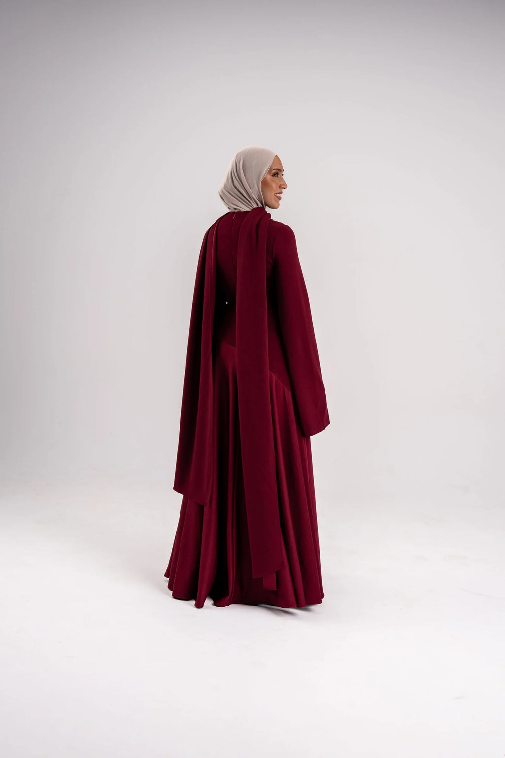 Aisha Burgundy Draped Satin Maxi Abaya
