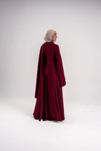 Aisha Burgundy Draped Satin Maxi Abaya