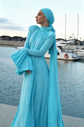 Sapphire Sky Ruched Flared Maxi Dress