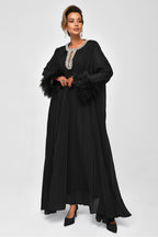 Kaelin Crystal Feather Pleated Abaya