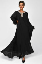 Kaelin Crystal Feather Pleated Abaya